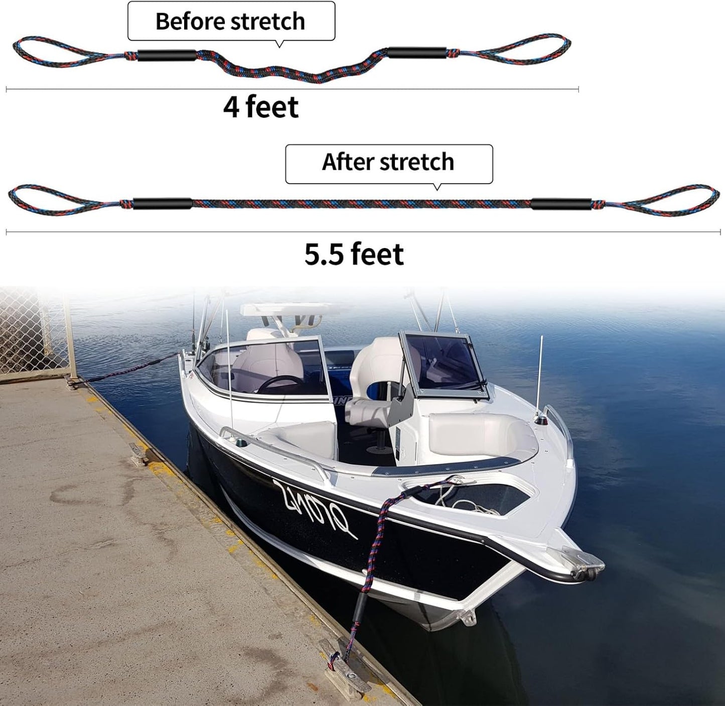 Shock-Absorbing Bungee Dock Line with Quick-Connect Snaps for Boats, Pontoons & Jet Skis