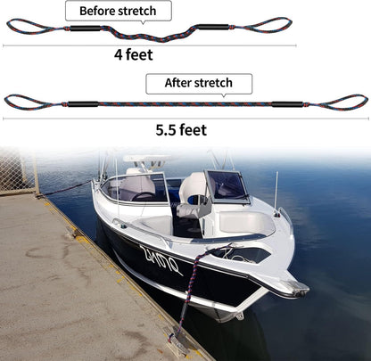 Shock-Absorbing Bungee Dock Line with Quick-Connect Snaps for Boats, Pontoons & Jet Skis