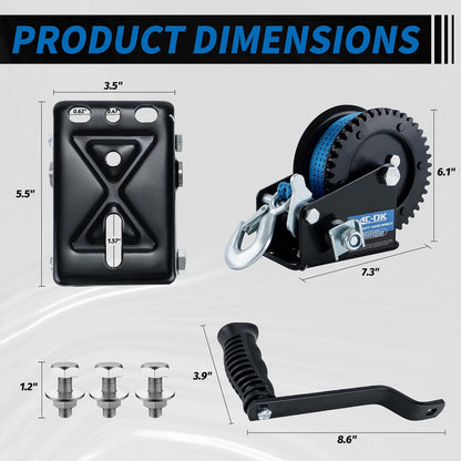 1600 lbs Heavy Duty Boat Trailer Winch with 26ft Strap, 2-Way Ratchet & 4:1 Gear Ratio