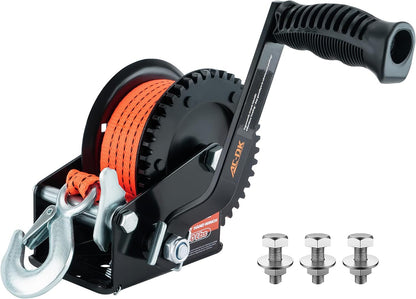 1600 lbs Heavy Duty Boat Trailer Winch with 26ft Strap, 2-Way Ratchet & 4:1 Gear Ratio
