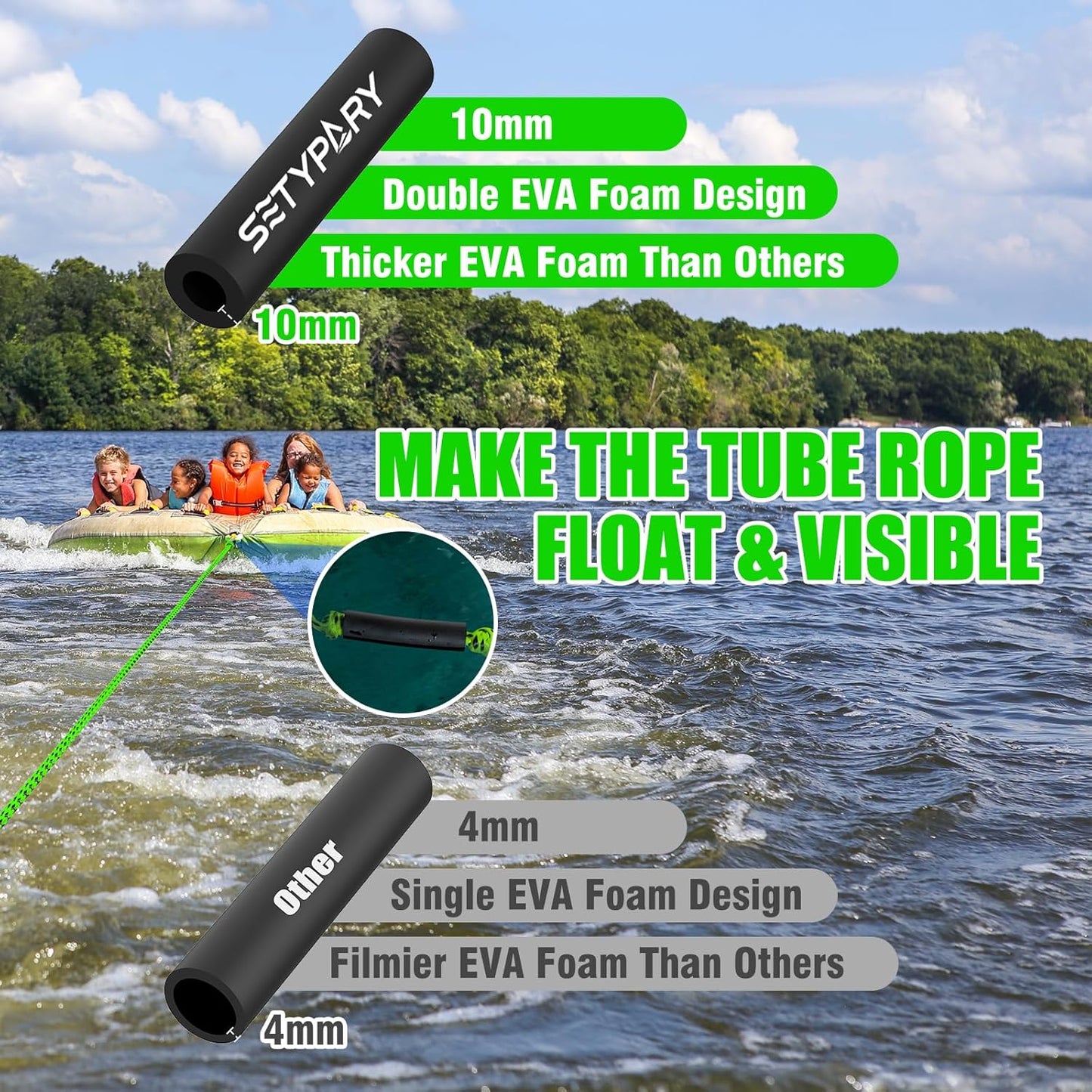 60ft Heavy-Duty Floating Boat Tow Rope for 1-4 Person Towable Tubes (4,000–6,000 lbs Capacity)