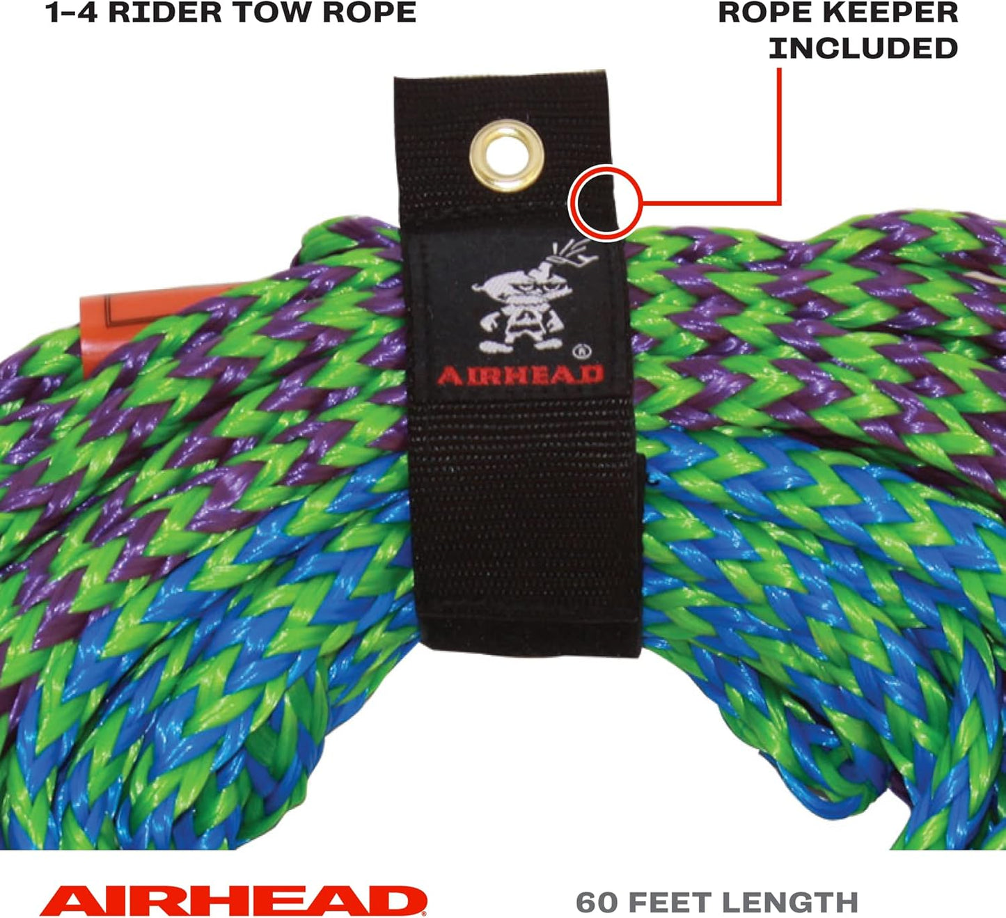 60ft 2-Section Heavy Duty Tow Rope for 1-4 Person Towable Tubes (4100 lbs Break Strength)