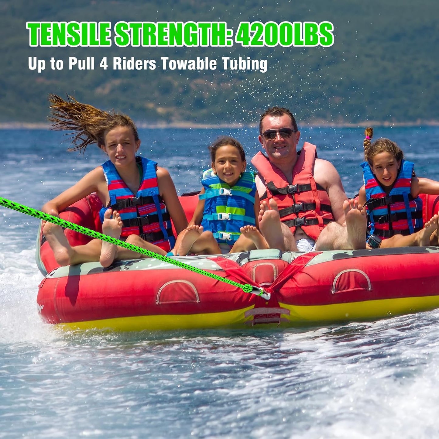 60ft Heavy-Duty Floating Boat Tow Rope for 1-4 Person Towable Tubes (4,000–6,000 lbs Capacity)