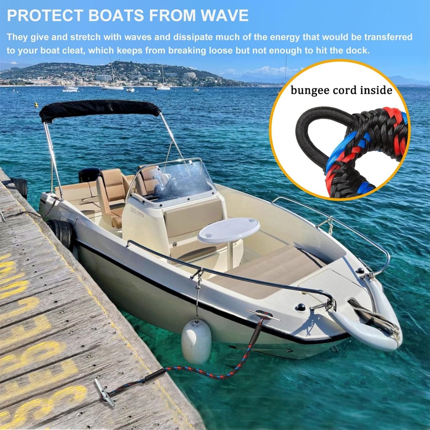 Shock-Absorbing Bungee Dock Line with Quick-Connect Snaps for Boats, Pontoons & Jet Skis