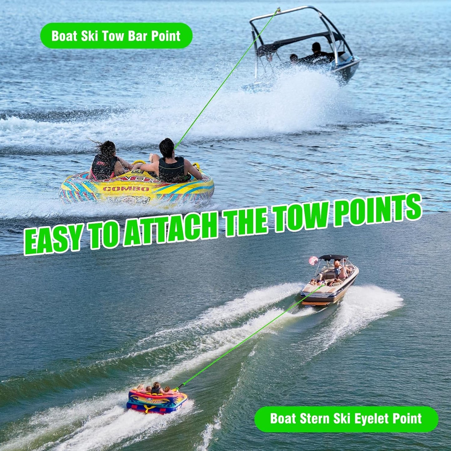 60ft Heavy-Duty Floating Boat Tow Rope for 1-4 Person Towable Tubes (4,000–6,000 lbs Capacity)