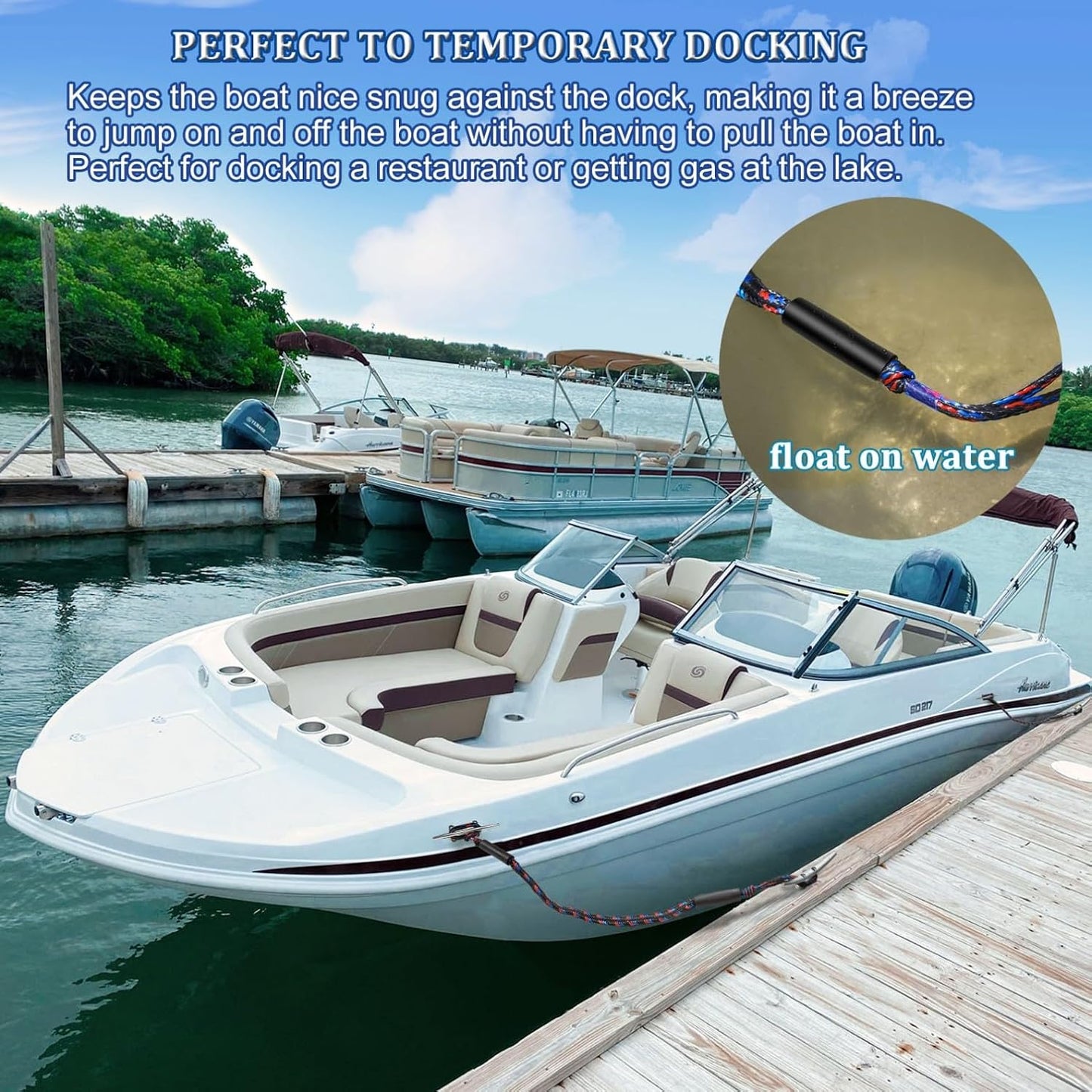 Shock-Absorbing Bungee Dock Line with Quick-Connect Snaps for Boats, Pontoons & Jet Skis