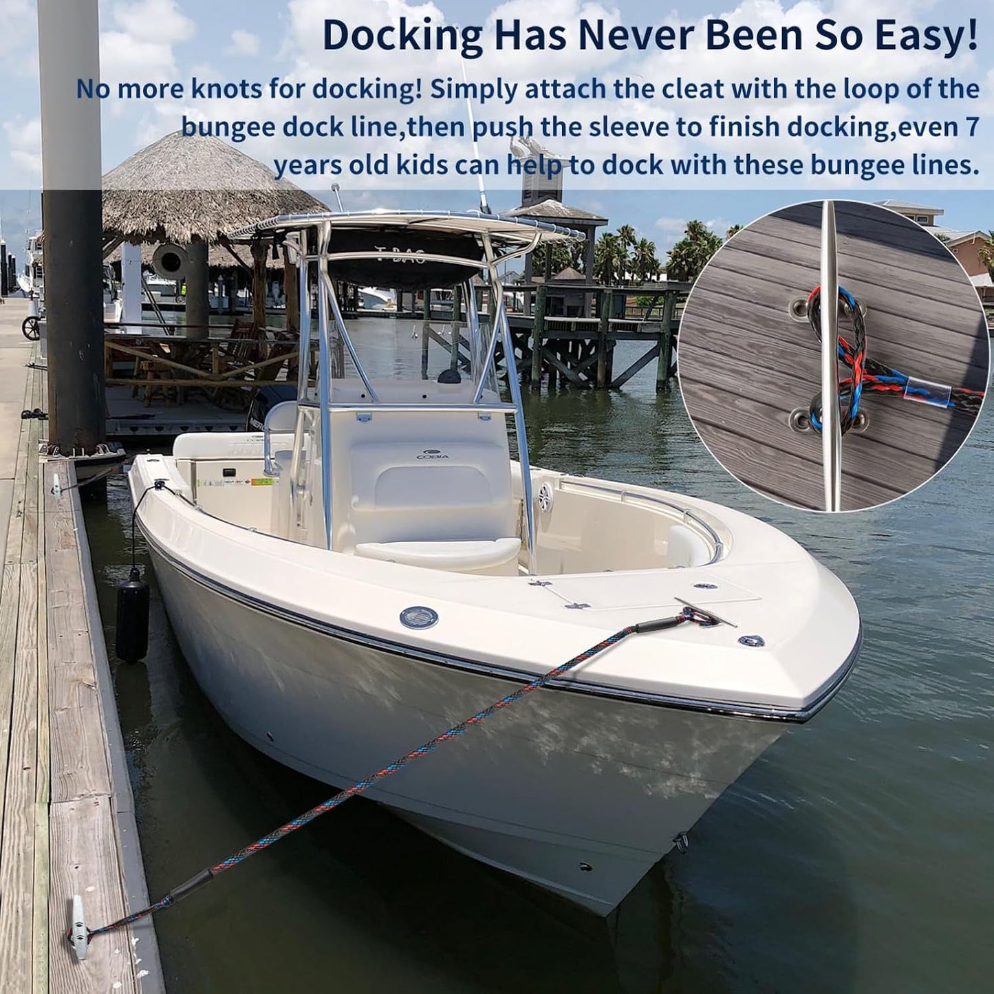 Shock-Absorbing Bungee Dock Line with Quick-Connect Snaps for Boats, Pontoons & Jet Skis